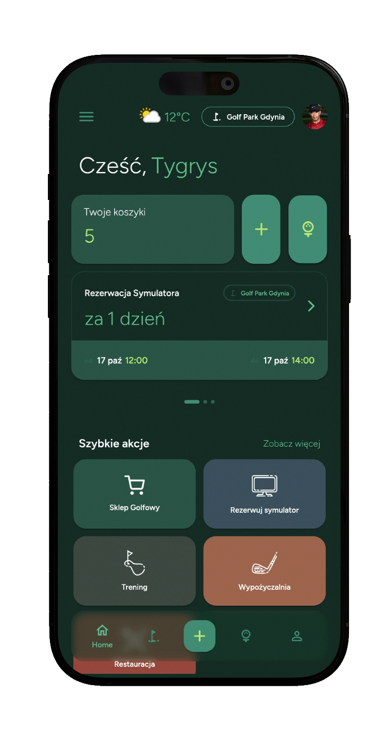 golf in one - home - dark mode